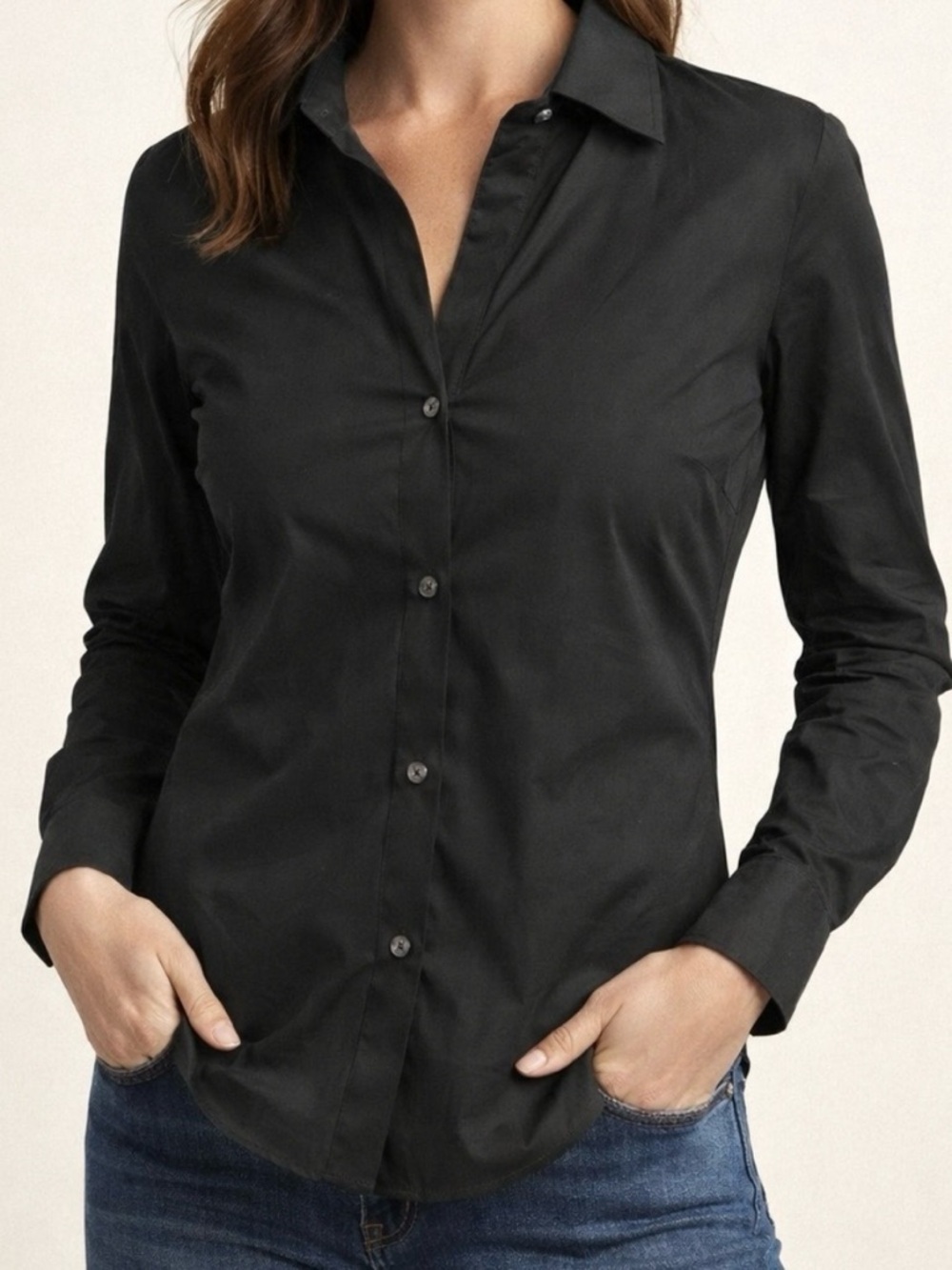 H&M Women's Black Long Sleeve Button Down Cotton Shirt